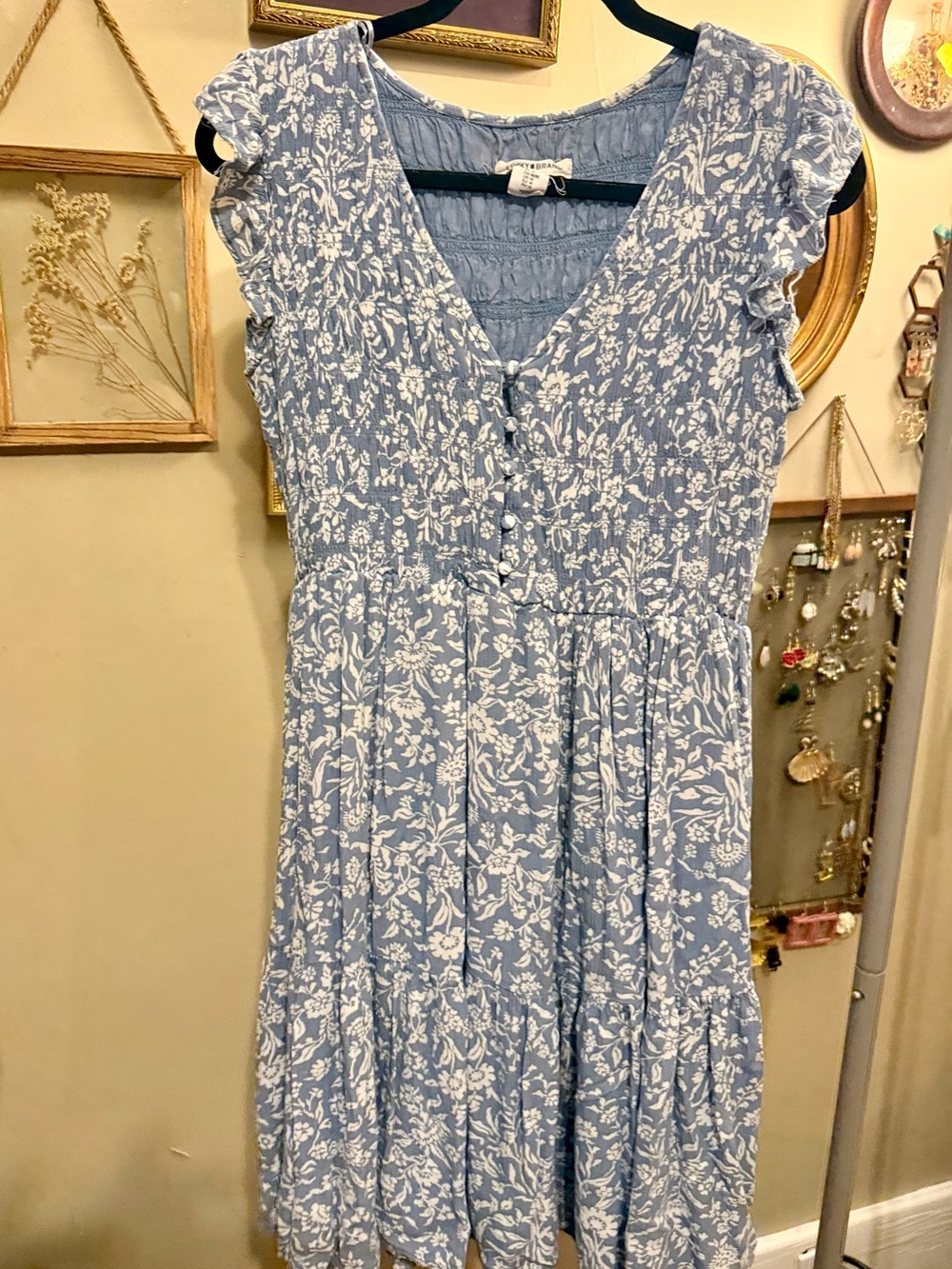Lucky Brand Blue and White Floral Button-Front Dress
